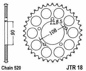 JT Kettenrad Stahl, Teilung 520, 18