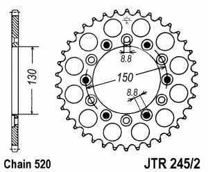 JT Kettenrad Stahl, Teilung 520, 245/2