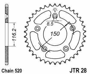 JT Kettenrad Stahl, Teilung 520, 28