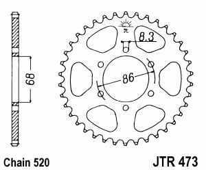 JT Kettenrad Stahl, Teilung 520, 473,37