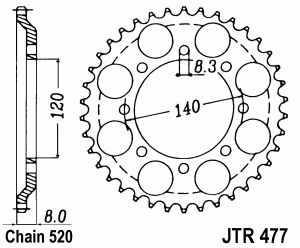 JT Kettenrad Stahl, Teilung 520, 477,43