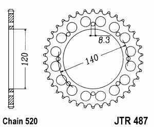 JT Kettenrad Stahl, Teilung 520, 487