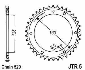 JT Kettenrad Stahl, Teilung 520, 5