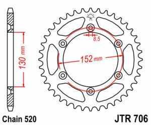 JT Kettenrad Stahl, Teilung 520, 706