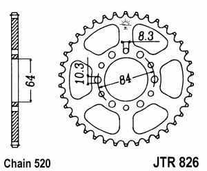 JT Kettenrad Stahl, Teilung 520, 826,47