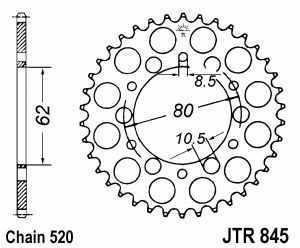 JT Kettenrad Stahl, Teilung 520, 845