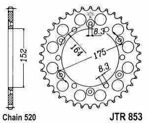 JT Kettenrad Stahl, Teilung 520, 853