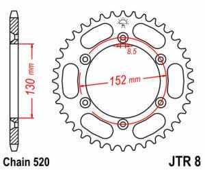 JT Kettenrad Stahl, Teilung 520, 8