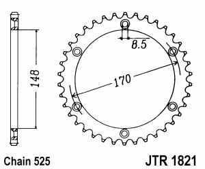 JT Kettenrad Stahl, Teilung 525, 1821,47