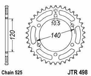 JT Kettenrad Stahl, Teilung 525, 498