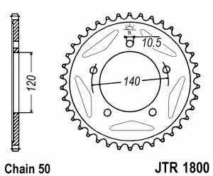 JT Kettenrad Stahl, Teilung 530, 1800