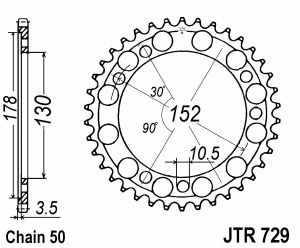 JT Kettenrad Stahl, Teilung 530, 729,46