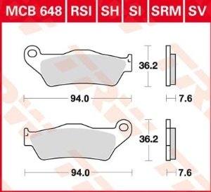 Aprilia BMW Gagiva Ducati Gas Gas Gilera Husaberg Husqvarna KTM Yamaha Bremsbelagsatz MCB648RSI